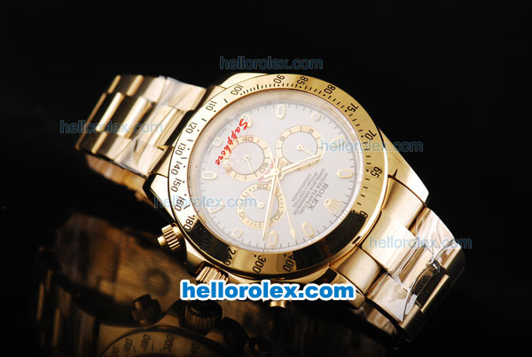 Rolex Daytona II Automatic Movement Full Gold with Stick Markers and White Dial - Click Image to Close